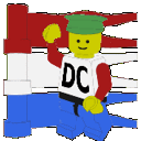 Red White and Blue in DC minifig and 3 pennants.
